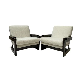 Mid-Century Modern Wenge Lounge Chairs with Bouclé Upholstery, 1970s